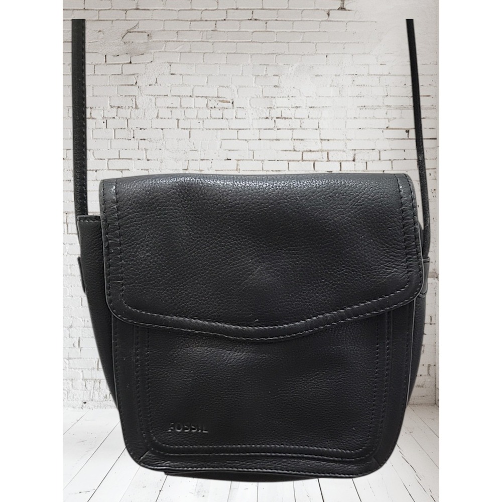 Fossil Black Crossbody Purse Bag Vintage Zipper Pocket